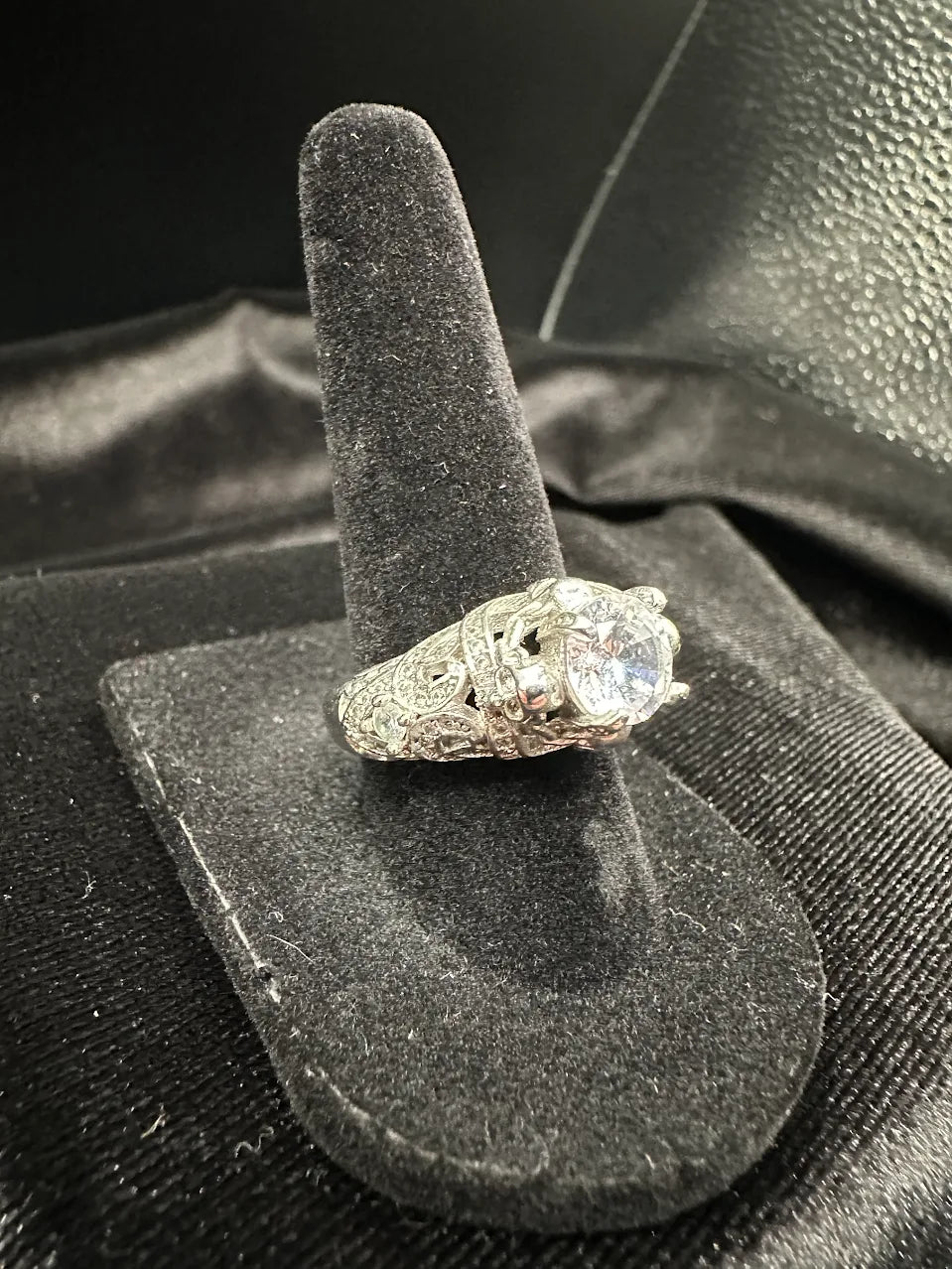 Silver Tone Clear Crystal Filigree Statement Ring Design