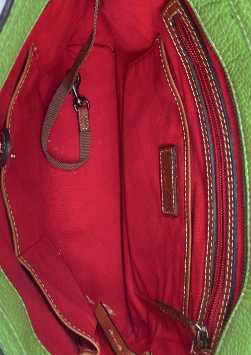 Dooney & Bourke Green Pebbled Leather Tote Bag Brown Straps Red Lining