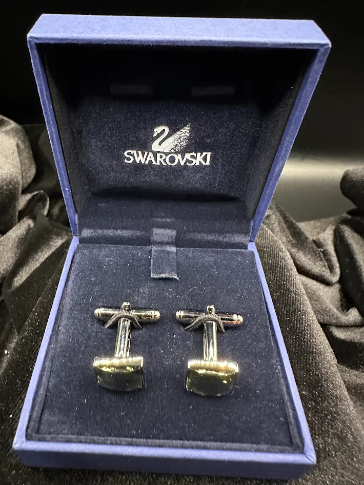 Swarovski Crystal Cufflinks Silver Tone Square Men's Jewelry with Original Box