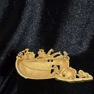 Signed AJC Noah's Ark Gold Tone Figural Brooch | American Jewelry Company Animal Ark Pin