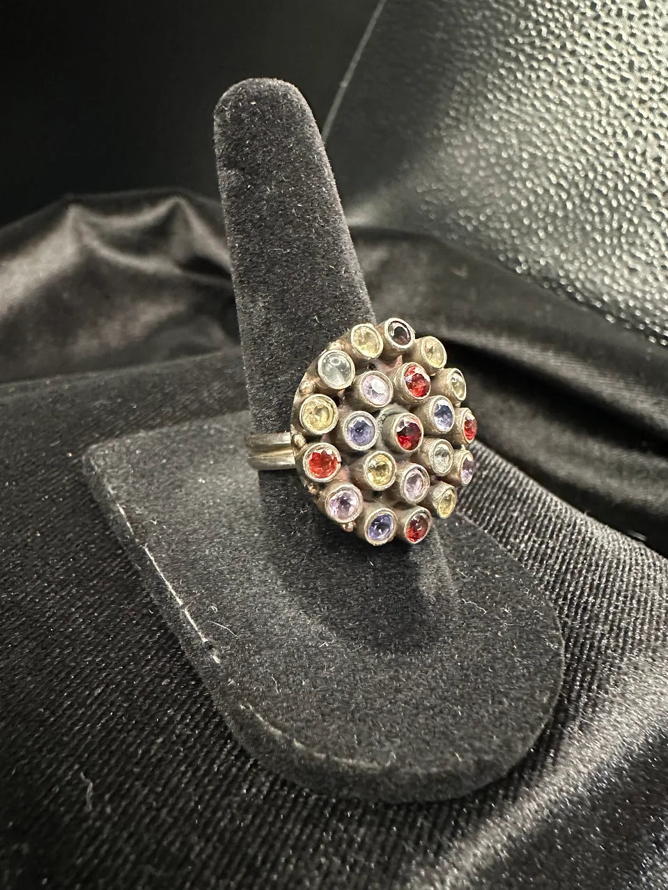 925 Sterling Silver Multistone Statement Ring Amethyst Citrine Garnet Cluster Size 7