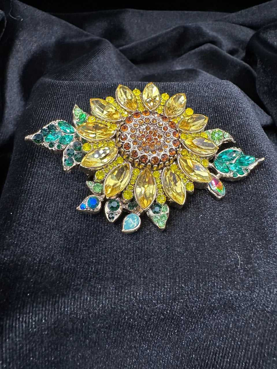 Yellow Crystal Sunflower Brooch