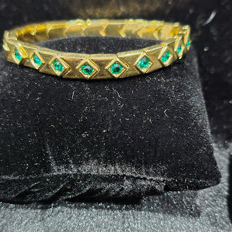 Vintage Nolan Miller Gold Tone Green Glass Accent Stretch Bracelet Estate Designer Vintage Jewelry