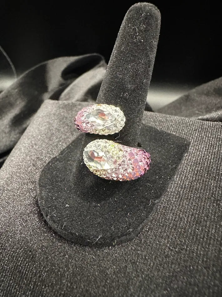 Swarovski silver-tone wrap ring with graduated pink and purple pavé crystals, view 5