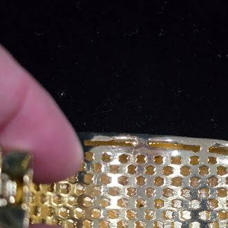 Vintage AKKAD Gold Tone Pavé Rhinestone Cuff Bracelet with Iridescent Crystal Sparkle, Wide Statement Design, Glam Estate Evening Style