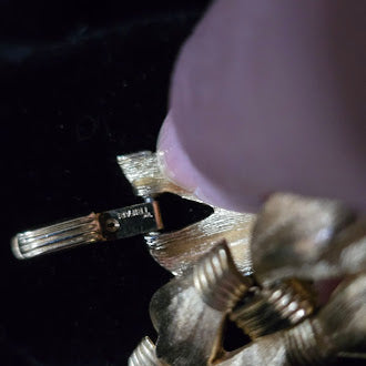 Vintage Crown Trifari Gold Tone Textured Link Bracelet with Safety Chain, Brushed Finish Oval Links, Classic Estate Designer Style, 55g