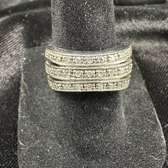 925 Sterling Silver Moissanite Cluster Statement Ring | Diamond Look Multi-Row Band Size 6.5