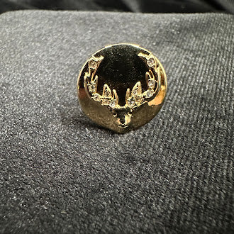 Gold-tone stag deer head lapel pin with crystal accents, view 4