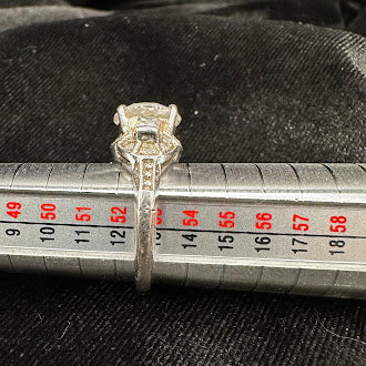 Vintage Art Deco Style 925 Sterling Silver CZ Ring Round Center with Baguette Accents Size 7
