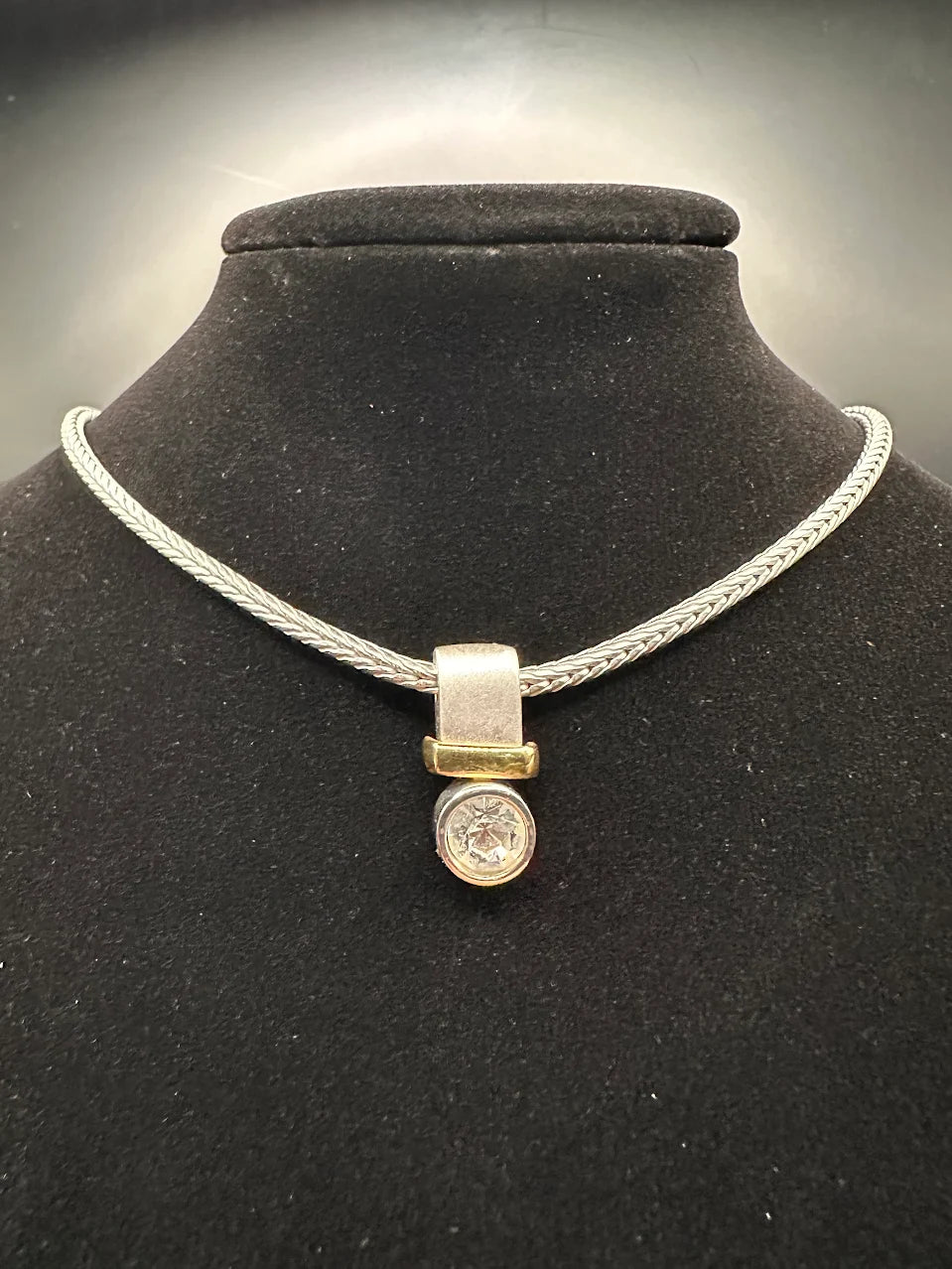 Piscitelli Silver Tone Clear Stone Slide Pendant Necklace Gold Accent Design
