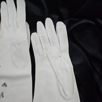 Vintage white beaded long dress gloves embellished opera style ladies gloves