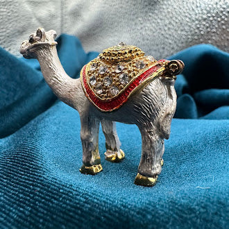 Miniature jeweled enamel camel trinket box with hinged lid, view 3