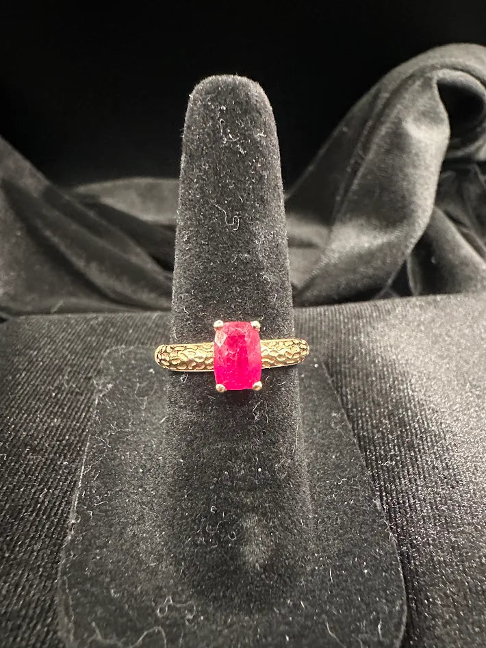 D’JOY 925 Sterling Silver Lab Ruby Style Ring Rose Gold Tone Solitaire Size 5
