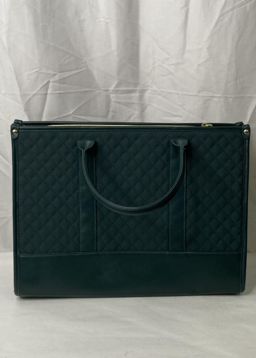 Green Quilted Laptop Briefcase Set – Tote Work Bag with Matching Case & Strap – Office Travel Carryall