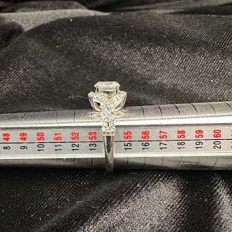 Silver Tone Crystal Solitaire Ring with Twisted Pavé Band