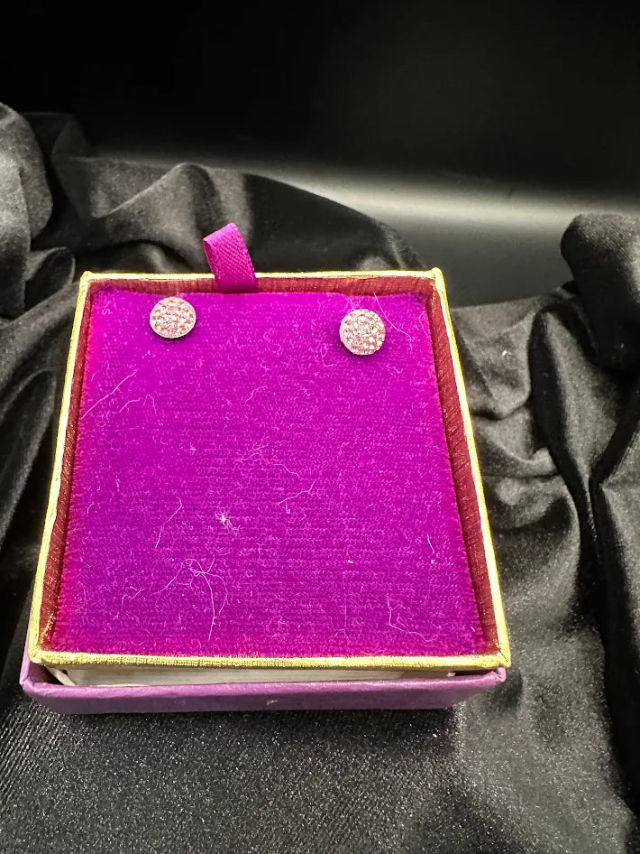Vintage Pink Spinel Pavé Dome Stud Earrings with M. Miller's Diamond Jewelry Box