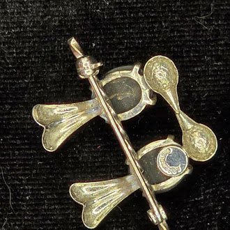 Signed A.S.Z. 925 Sterling Silver Jelly Belly Double Bird Brooch with Lucite Bodies
