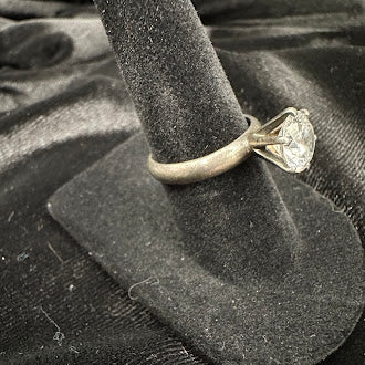 Silver Tone Round Crystal Solitaire Ring