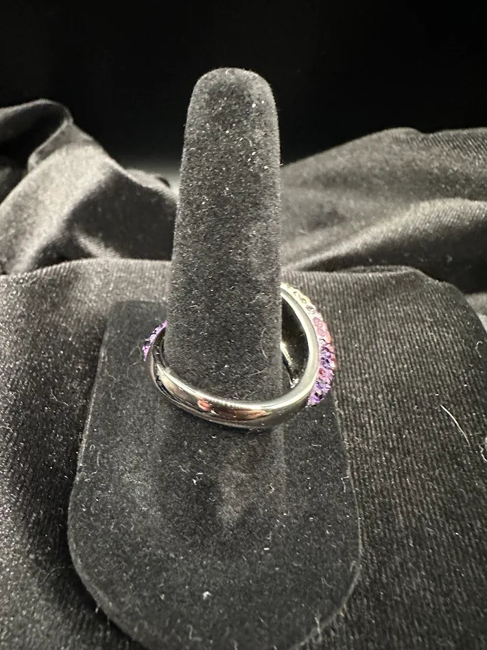 Swarovski Swan Signed Pink Crystal Wrap Ring Pavé Gradient Statement Ring Size 8