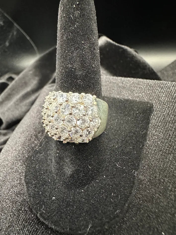 925 Sterling Silver CZ Cluster Ring Size 6 Pavé Diamond Style Statement Ring