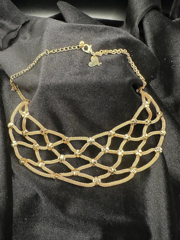 Signed Serena gold-tone open lattice mesh collar necklace, view 2